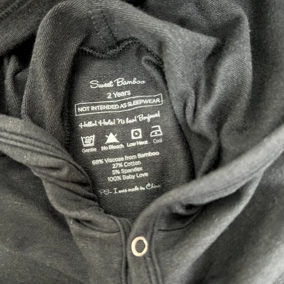 🔹sold🔹Sweet Bamboo Toddler 2 Years Hooded Pocket Romper Charcoal Black - Picture 3 of 5